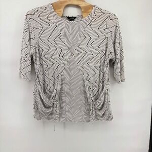 Ali Miles 3X Blouse White Black‎ geometric psychedelic abstract Print 3/4 Sleeve